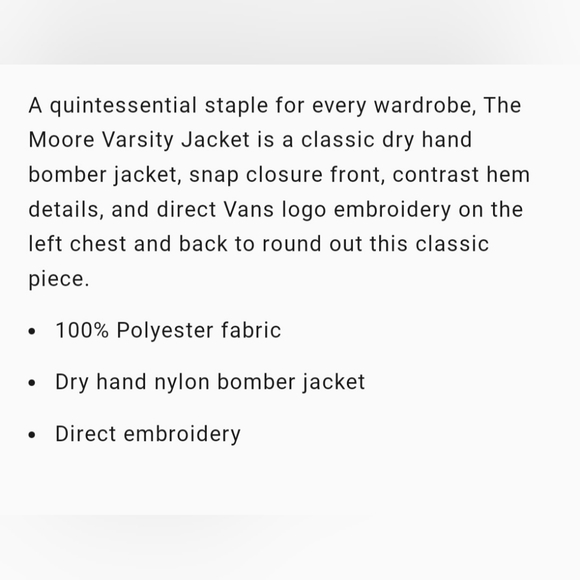 Vans Moore Varsity Bomber Jacket *NWT* - Picture 6 of 9